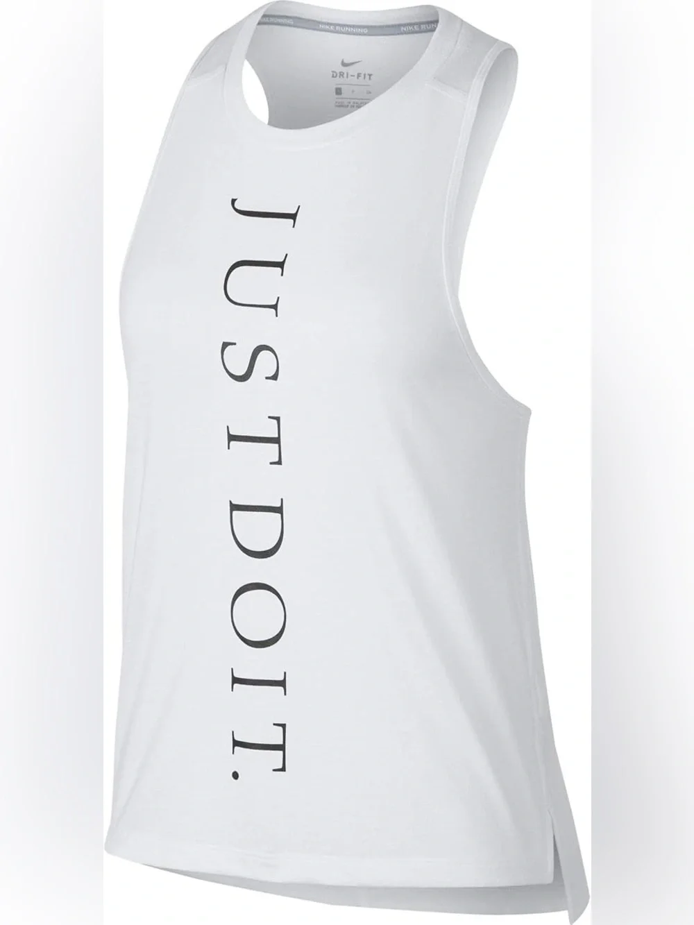 Nike Dri Fit “Just Do It” Vertical Graphic Tank in White